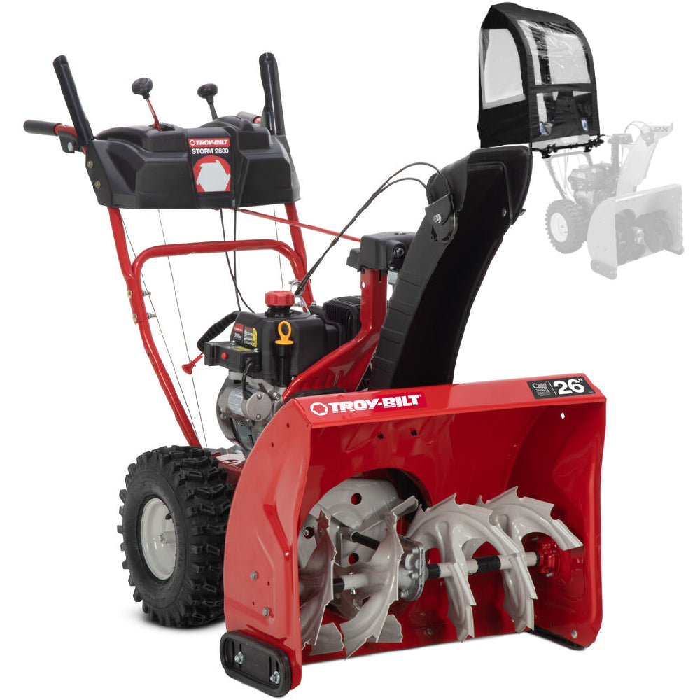 Troy-Bilt Storm 2600 26 in. 208 cc Two- Stage Gas Snow Blower with Electric Start, Self Propelled, and Includes Snow Blower Cab [Remanufactured]