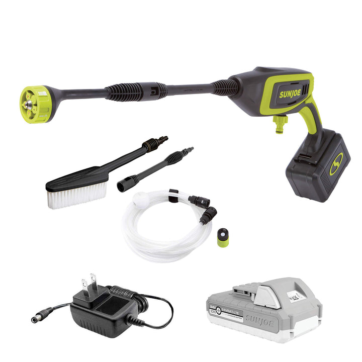 Restored Sun Joe 24V-PP350-LTE | 24-Volt iON+ Power Cleaner Kit | 350 PSI Max | 0.6 GPM Max | Includes Water Siphon Hose, Utility Brush, 2.0-Ah Battery & Charger (Refurbished)