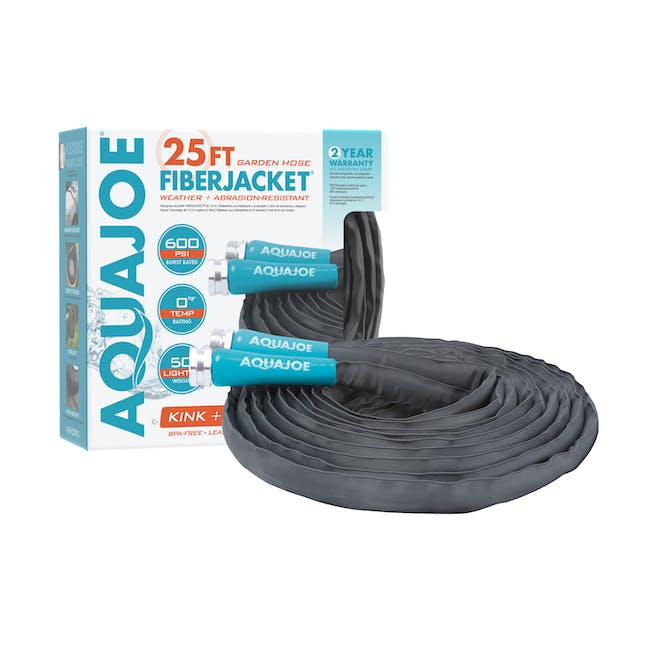 Restored Aqua Joe AJFJH25-PRO Ultra Flexible Kink Free Fiberjacket Garden Hose | 25-Foot | Metal Fittings (Refurbished)