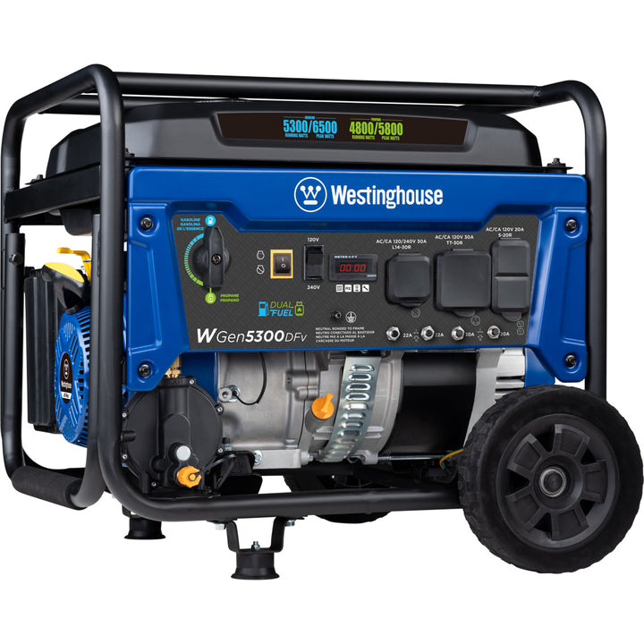 Restored Scratch and Dent Westinghouse WGen5300DFv Dual Fuel Portable Generator with Volt Switch Selector (Refurbished)