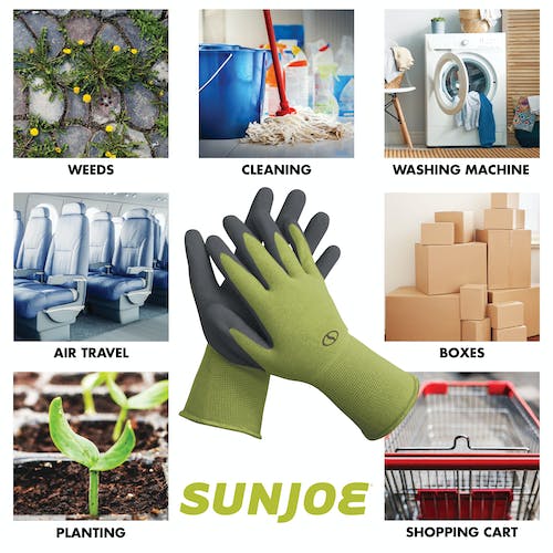 Restored Sun Joe GGNP-S3 Nitrile-Palm Reusable/Washable Gloves for Gardening, DIY Work, Cleaning, and More | One Size Fits Most | 3-Pack (Green) (Refurbished)