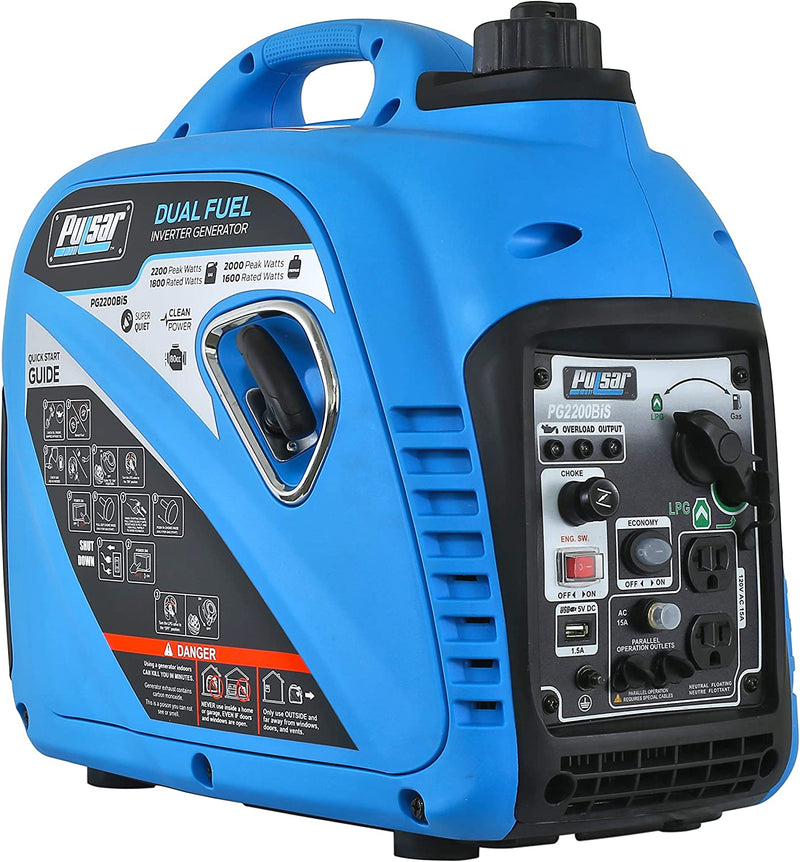 Restored Pulsar 2,200W Portable Dual Fuel Quiet Inverter Generator with USB Outlet & Parallel Capability, CARB Compliant, PG2200BiS (Refurbished)