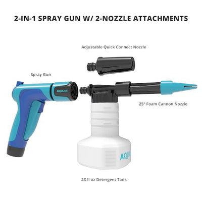 Restored Scratch and Dent Aqua Joe AJ-SPXN-PRO 2-in-1 All-Purpose Garden Hose-Powered Adjustable Foam Cannon Spray Gun Kit, w/Bristle Brush and Detailer Sponge Attachments (Refurbished)
