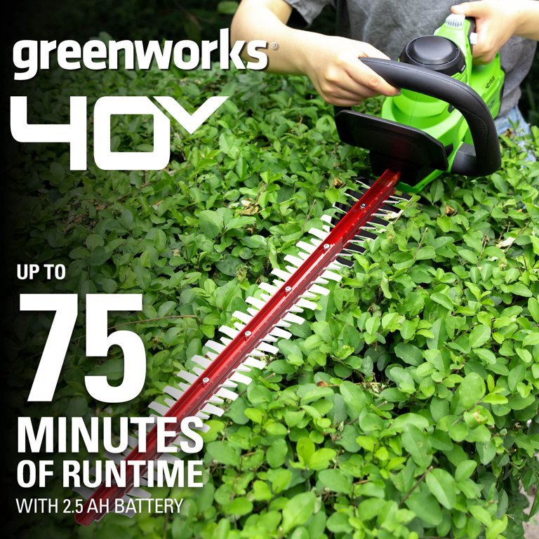 Restored Scratch and Dent Greenworks 40V 24-inch Hedge Trimmer with 2.5 Ah Battery and Quick Charger, 2207902 (Refurbished)