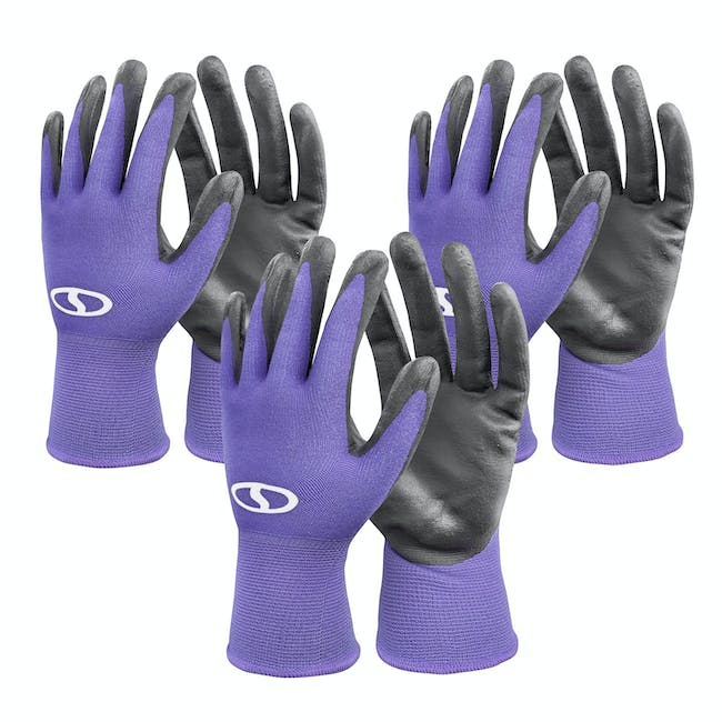 Restored Scratch and Dent Sun Joe GGNP-S3-PRP Reusable Nitrile-Palm Gloves | Tactile | Washable | One Size Fits Most | Set of 3 (Purple) (Refurbished)