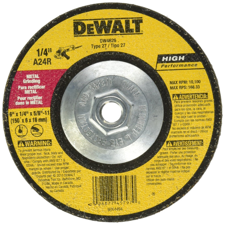 DEWALT DW4626 6-Inch by 1/4-Inch by 5/8-Inch-11 High Performance Metal Grinding Wheel