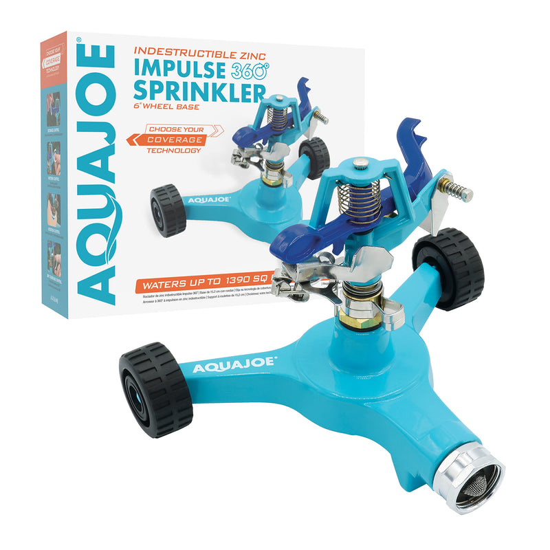 Restored Scratch and Dent Aqua Joe AJ-IS6WB Indestructible Series Metal Impulse Sprinkler w/Wheeled 6-Inch Base (Refurbished)