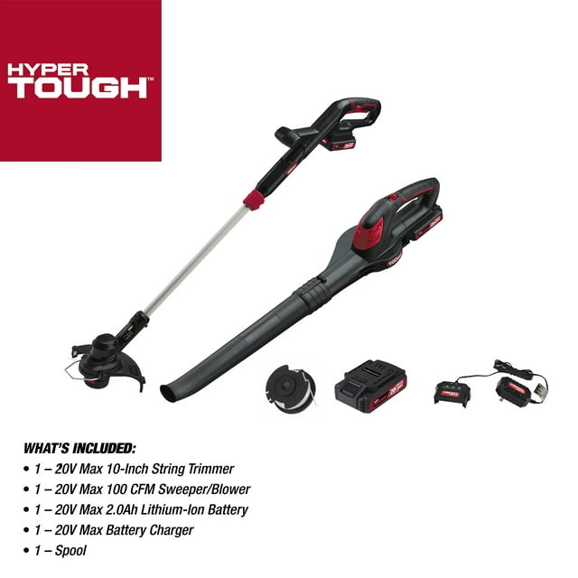 Restored Hyper Tough 20V Max Cordless Combo Kit, 10-inch String Trimmer & 130 mph Sweeper (Refurbished)