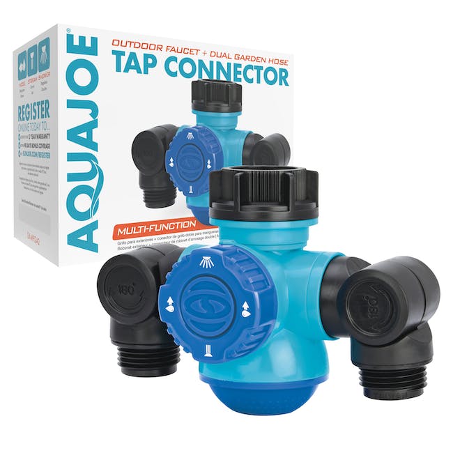 Restored Aqua Joe SJI-MFGA2 Multi-Function Outdoor Faucet and Dual Garden Hose Tap Connecter (Refurbished)