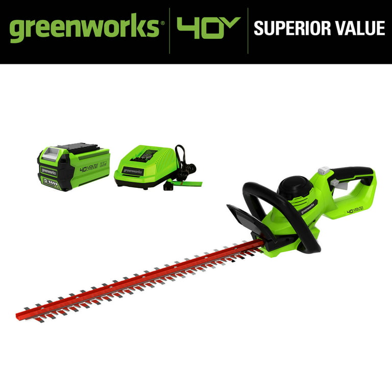 Restored Greenworks 40V 24-inch Hedge Trimmer with 2.5 Ah Battery and Quick Charger, 2207902 (Refurbished)