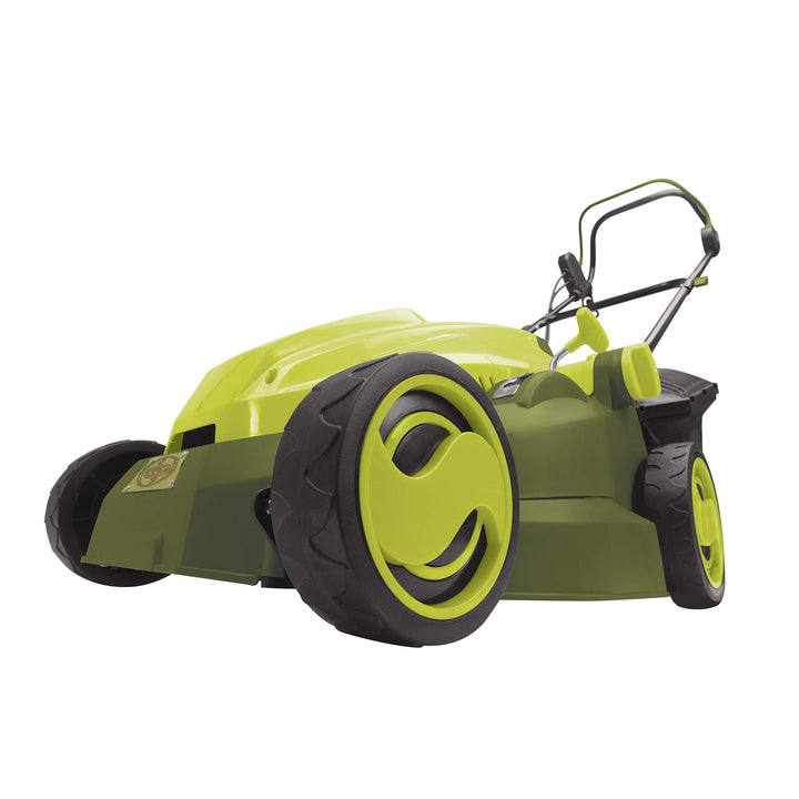 Restored Sun Joe MJ402E | Electric Lawn Mower + Mulcher | 16-In | 12-Amp | 6-Position Height Adjustment | 9.3-Gallon Detachable Grass Collection Bag (Refurbished)