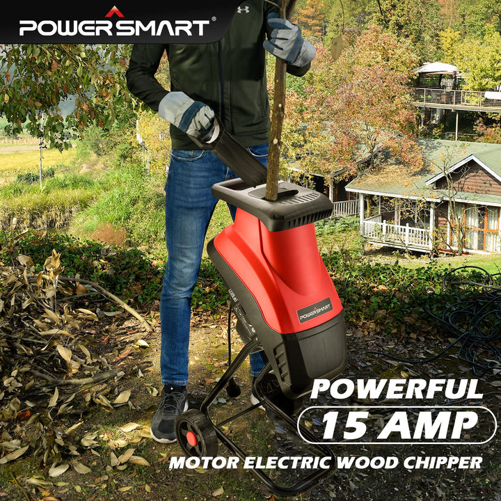 Restored Scratch and Dent PowerSmart Wood Chipper Electric, 15-Amp Motor with Collection Bag, PS10 (Refurbished)