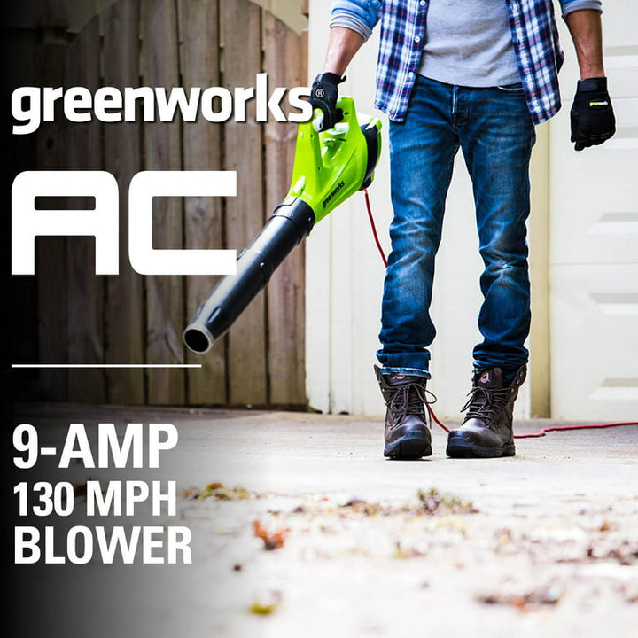 Restored Greenworks 9 Amp 530 CFM Corded Electric Axial Leaf Blower, 2400902 (Refurbished)