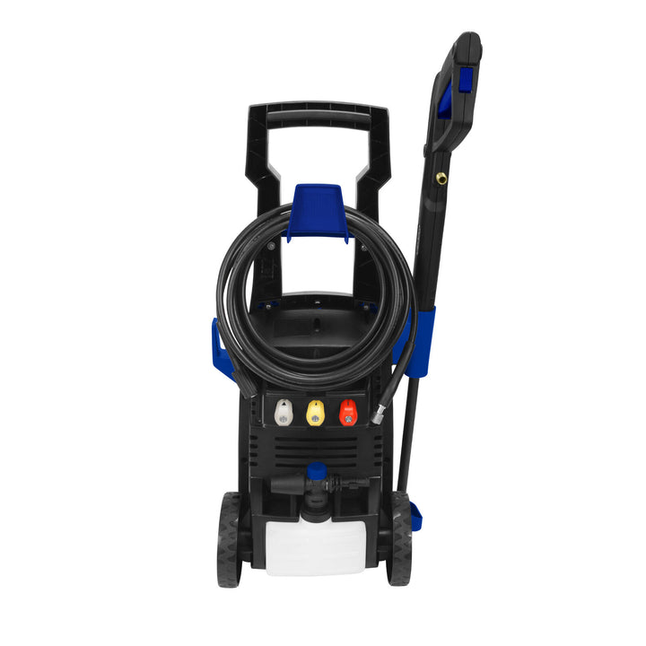 Restored Sun Joe SPX2596-SJB Electric Pressure Washer | W/ 34oz Foamer, Splashguard, & 3 Spray nozzles | 2100 PSI MAX* | 1.8 GPM MAX* (Blue) Refurbished