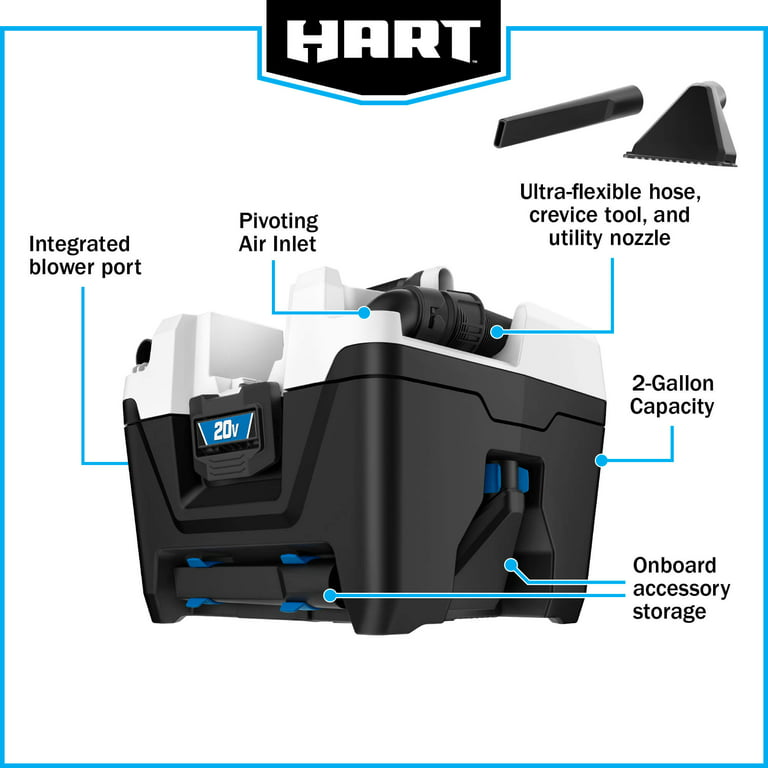 Restored Scratch and Dent HART 20-Volt Cordless 2-Gallon Wet/Dry Vacuum Kit (1) 20-Volt 4.0Ah Lithium- Ion Battery (Refurbished)