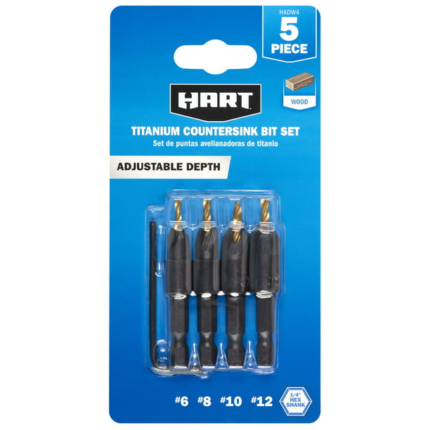 Restored Scratch and Dent HART 5-Piece Assorted Titanium Countersink Bit Set (Refurbished)