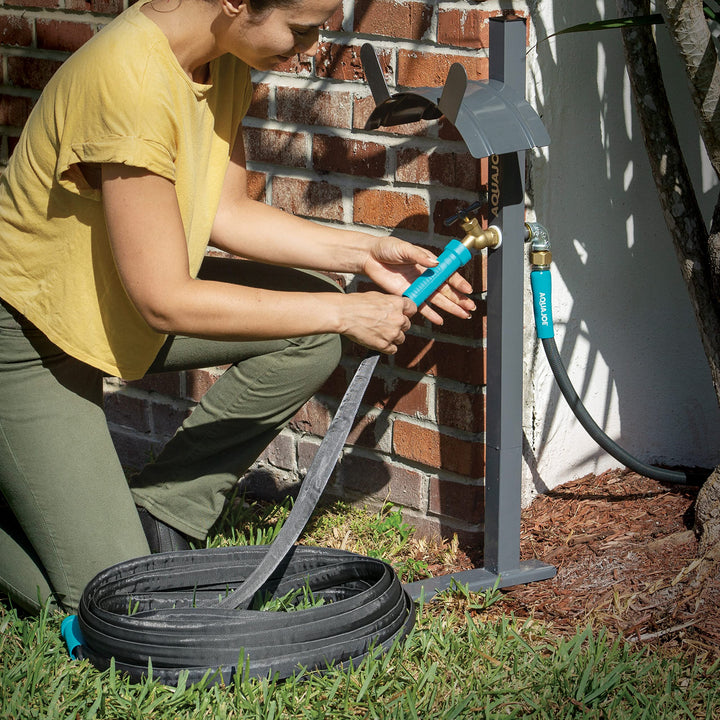 Restored Scratch and Dent Aqua Joe SJ-SHSBB3LIH Garden Hose Stand with Brass Faucet and 3 ft Lead in Hose, Gray (Refurbished)