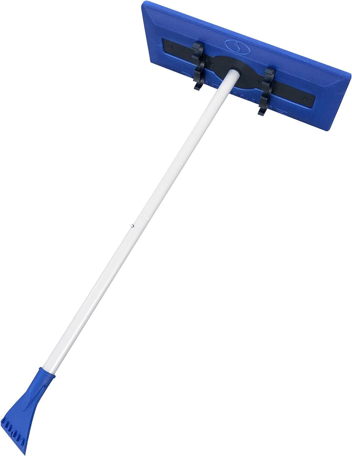 Snow Joe SJBLZD  | 18 Broom Snow Removal Tool | 52-Inch Compact Handle & 4-Inch Oversized Ice Scraper