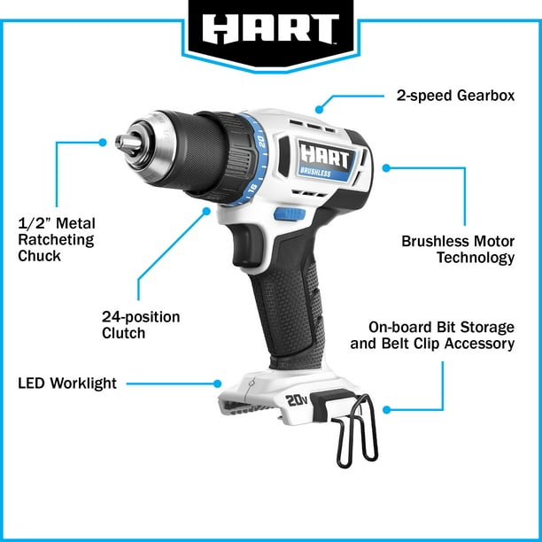 Restored Scratch and Dent HART Cordless 20-Volt Brushless 1/2-inch Drill/Driver (20V Battery Not Included) (Refurbished)