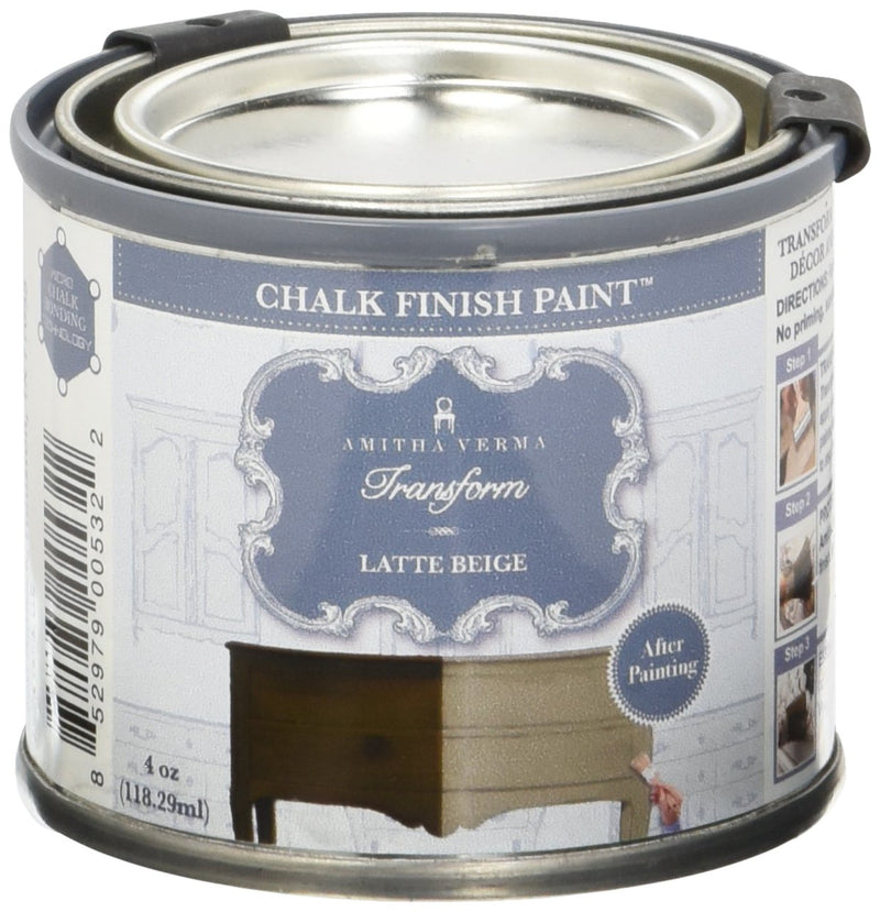 Amitha Verma Chalk Finish Paint, No Prep, One Coat, Fast Drying | DIY Makeover for Cabinets, Furniture & More, 4 Ounce, (Latte Beige)