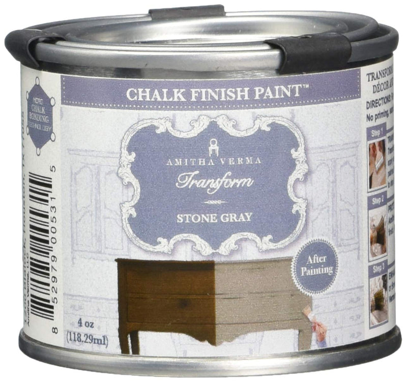 Amitha Verma Chalk Finish Paint, No Prep, One Coat, Fast Drying | DIY Makeover for Cabinets, Furniture & More, 4 Ounce, (Stone Gray)
