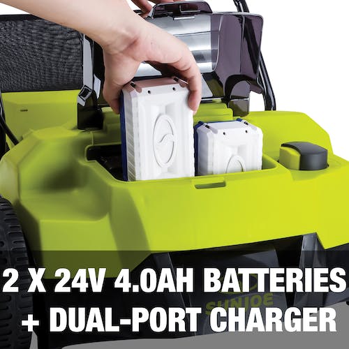Restored Sun Joe 24V-X2-DTS15 Scarifier and Dethatcher Kit, 5-Depth Positions, 15-inch, Brushless Motor, w/ 2 x 24-V 4.0-Ah Batteries and Dual Port Charger (Refurbished)
