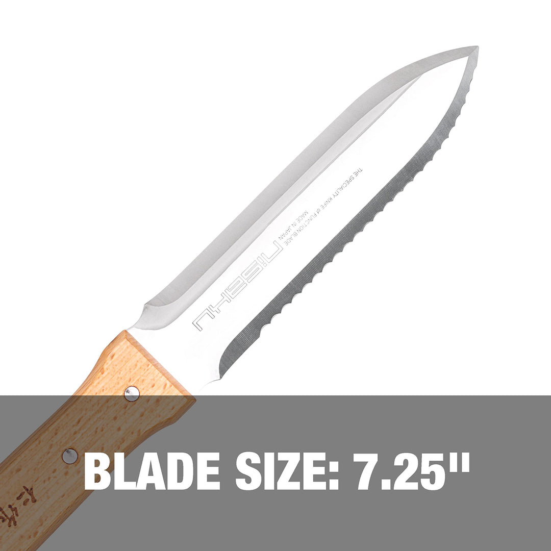Restored NISAKU NJP650 The Original Hori Hori Namibagata Japanese Stainless Steel Weeding Knife, 7.25-Inch Blade (Refurbished)