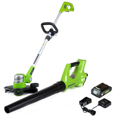 Restored Scratch and Dent Greenworks 24V Cordless String Trimmer and Blower Combo, 2Ah Battery and Charger Included (Refurbished)