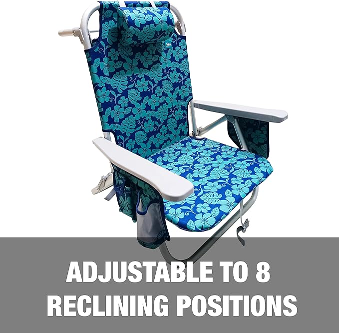 Bliss Hammocks BBC-350-BF | Folding Beach Chair | 5 Reclining Positions | Detachable Cooler Bag | Blue Flower