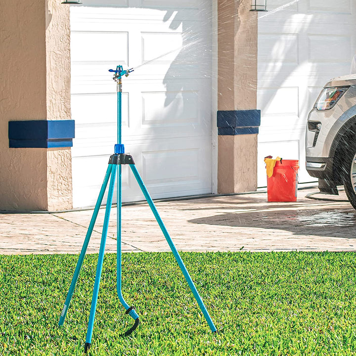 Restored Aqua Joe AJ-IST72ZM Indestructible Zinc Impulse 360? Telescoping Tripod Sprinkler | Customizable Coverage | Extends from 42-72-inches | 1390 sq ft Max Coverage (Refurbished)
