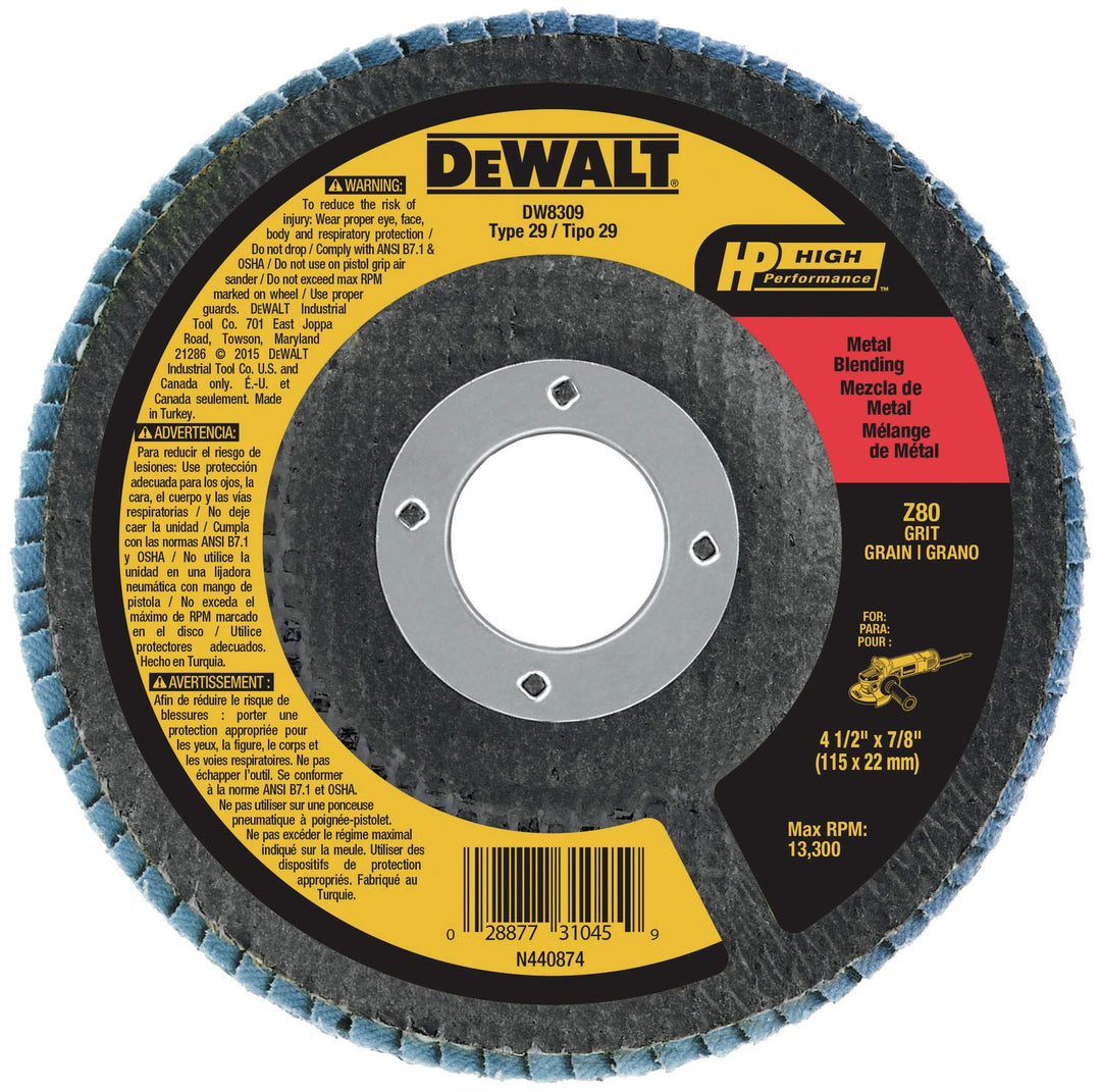 DEWALT Flap Disc, Zirconia, 4-1/2-Inch x 7/8-Inch, 80-Grit (DW8309)