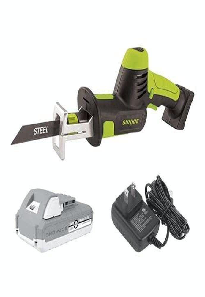 Restored Sun Joe 24V-MPSWVG-LTE-SJG 24-Volt IONMAX Cordless All-Purpose Reciprocating Saw Kit, W/ 2.0-Ah Battery + Charger, 4-Cutting Blades, For Wood & Metal (Refurbished)