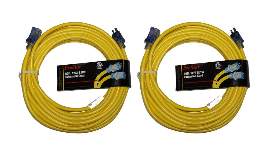 2 Pack - Pro Star 50' 12/3 SJTW Heavy Duty Outdoor Extension Cord D11712050YL Century Wire and Cable
