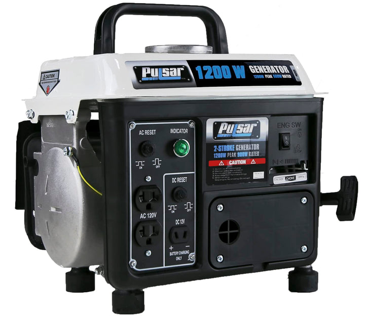 Restored Pulsar 1,200W Carrying Handle, PG1202SA Gas-Powered Portable Generator, 1200W, Black/White (Refurbished)