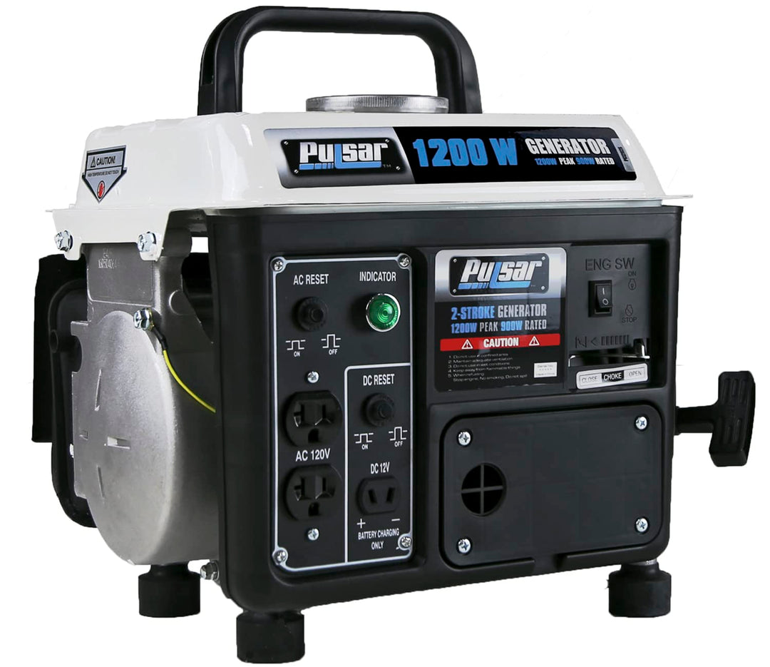 Restored Scratch and Dent Pulsar 1,200W Carrying Handle, PG1202SA Gas-Powered Portable Generator, 1200W, Black/White (Refurbished)