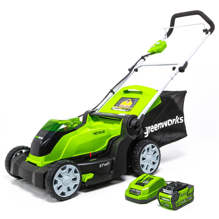 Restored GreenWorks 40-Volt 17-Inch Cordless Brushed Lawn Mower Kit (Refurbished)