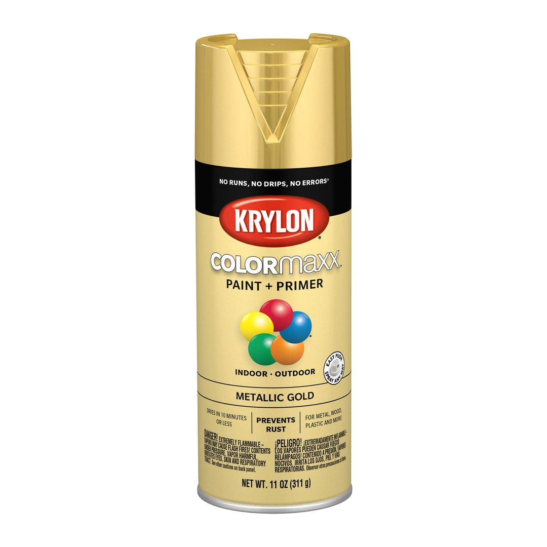Krylon K05588007 COLORmaxx Spray Paint and Primer for Indoor/Outdoor Use, Metallic Gold