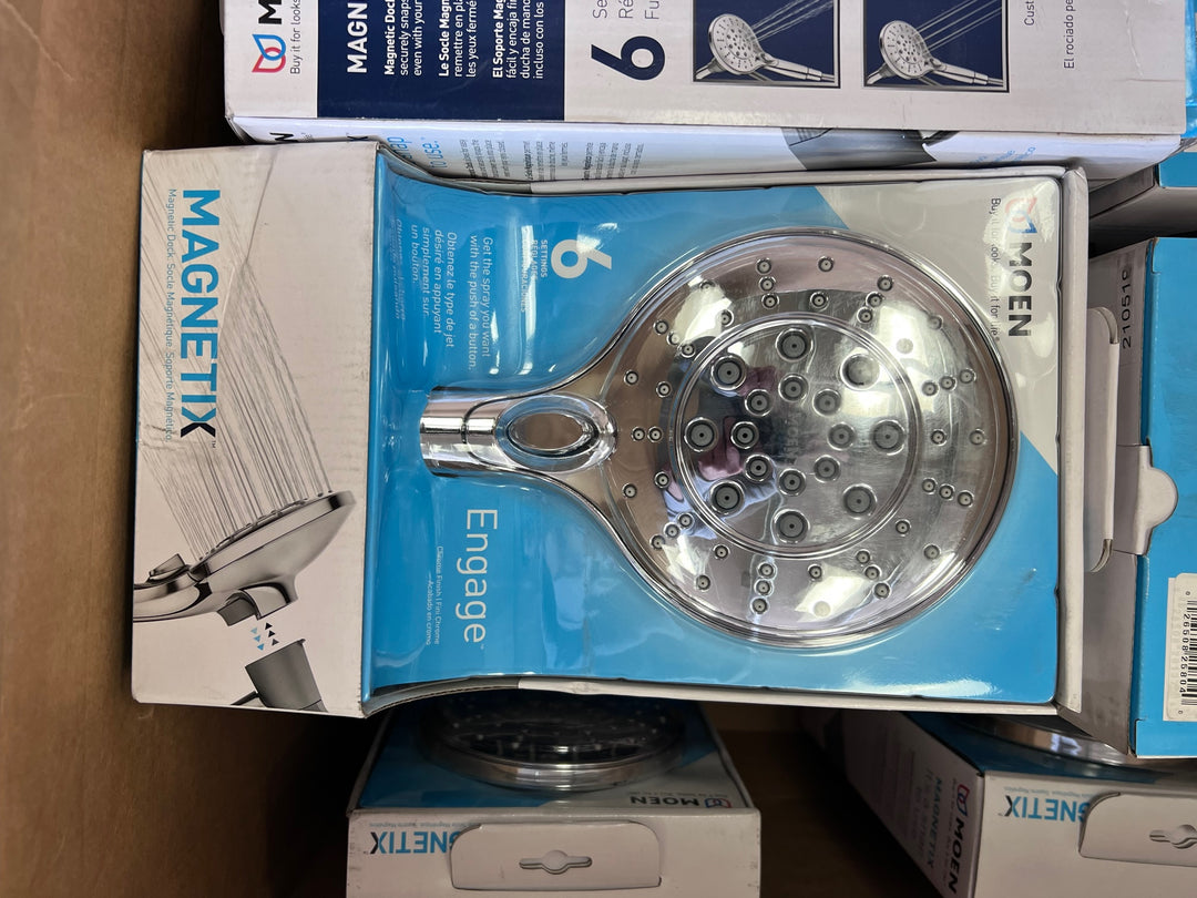 Moen Engage Chrome Magnetix Six-Function 5.5-Inch Handheld Showerhead with Magnetic Docking System, 26112