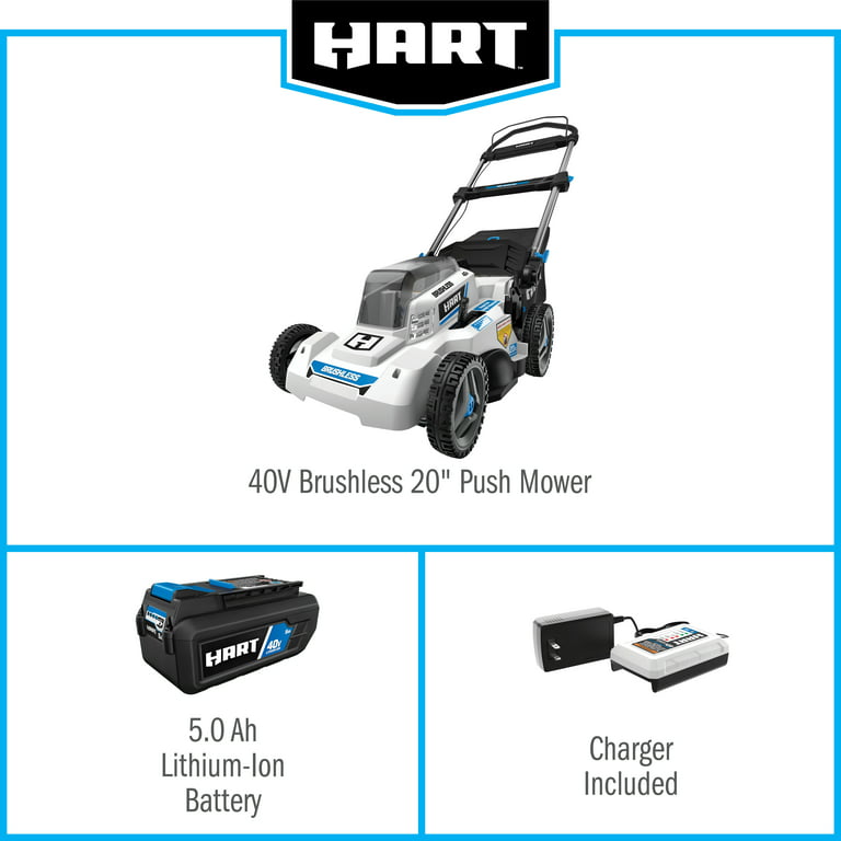 Restored HART 40-Volt Cordless Brushless 20-inch Push Mower Kit, (1) 5.0Ah Lithium-Ion Battery, (1) Battery Charger (Refurbished)