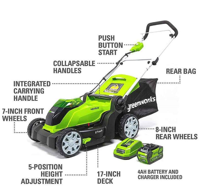 Restored GreenWorks 40-Volt 17-Inch Cordless Brushed Lawn Mower Kit (Refurbished)