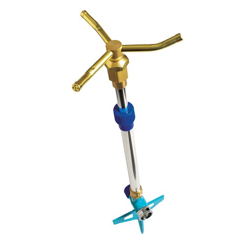 Restored Aqua Joe AJ-ISTAS 3-Arm Brass Rotary 360-Degree Telescoping Sprinkler | 1390 Sq. Ft. Max Coverage (Refurbished)