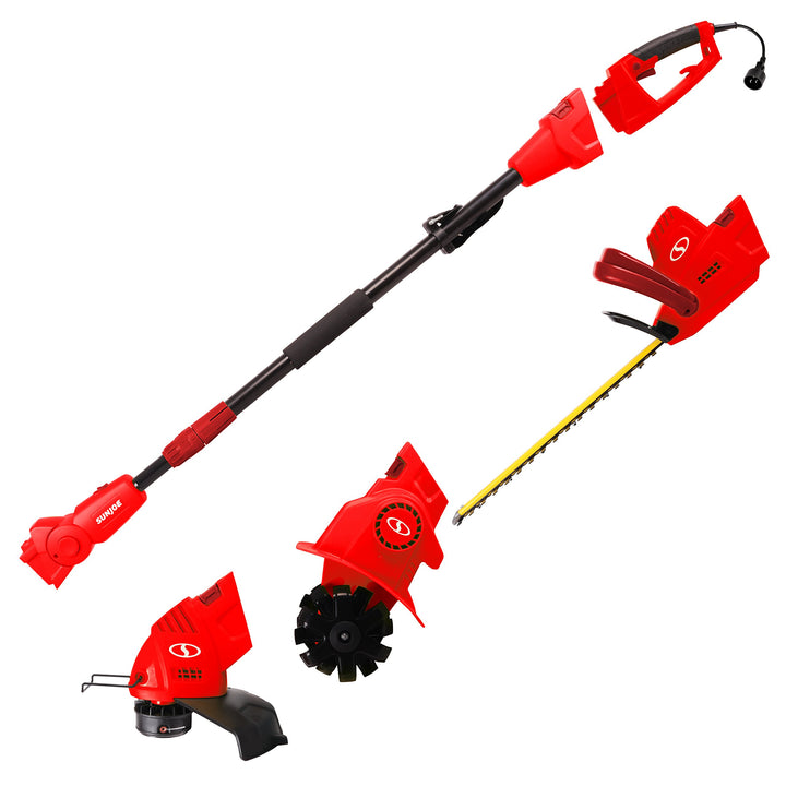 Snow Joe Sun Joe GTS4000E-GRY Lawn + Garden Multi-Tool System (Hedge + Pole Trimmer, Grass Trimmer, Garden Tiller), Red [Remanufactured]