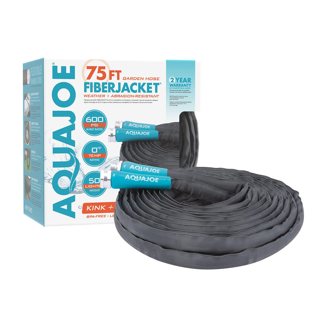 Restored Aqua Joe AJFJH75-PRO Fiberjacket Garden Hose w/Metal Fittings, 600 Max PSI Rating (Refurbished)