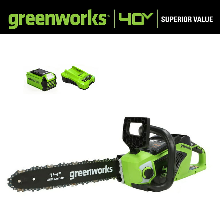 Restored Greenworks 40V 14-inch Brushless Chainsaw with 2.5 Ah Battery and Charger, 2012802 (Refurbished)