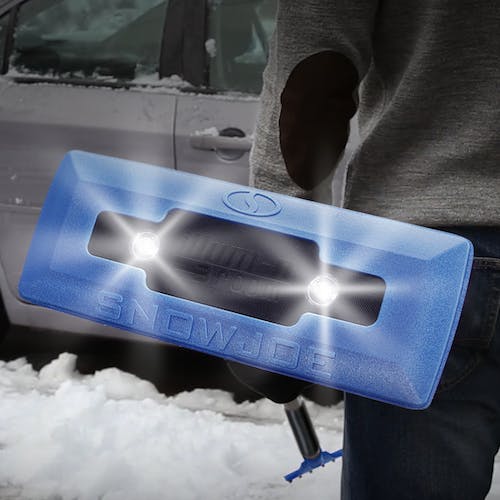 Snow Joe SJBLZD-LED | 4-In-1 Telescoping Snow Broom + Ice Scraper | 18-Inch Foam Head | Headlights (Open Box)