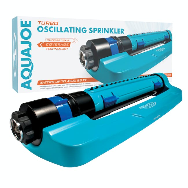 Restored Scratch and Dent Aqua Joe SJI-TLS18 Turbo Oscillating Lawn Sprinkler | 3-Way Oscillation | Range/Width/Flow Control | 4500 sq ft Max Coverage (Refurbished)