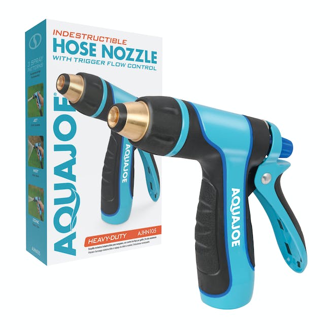 Restored Aqua Joe AJHN105 Indestructible Multi-Function Adjustable Hose Nozzle | Trigger Flow Control | 3 Selectable Settings (Refurbished)