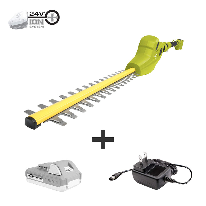 Restored Sun Joe 24V-PHT17-LTE Cordless Telescoping Dual-Action Pole Hedge Trimmer, Kit (w/2.0-Ah Battery + Quick Charger) (Refurbished)